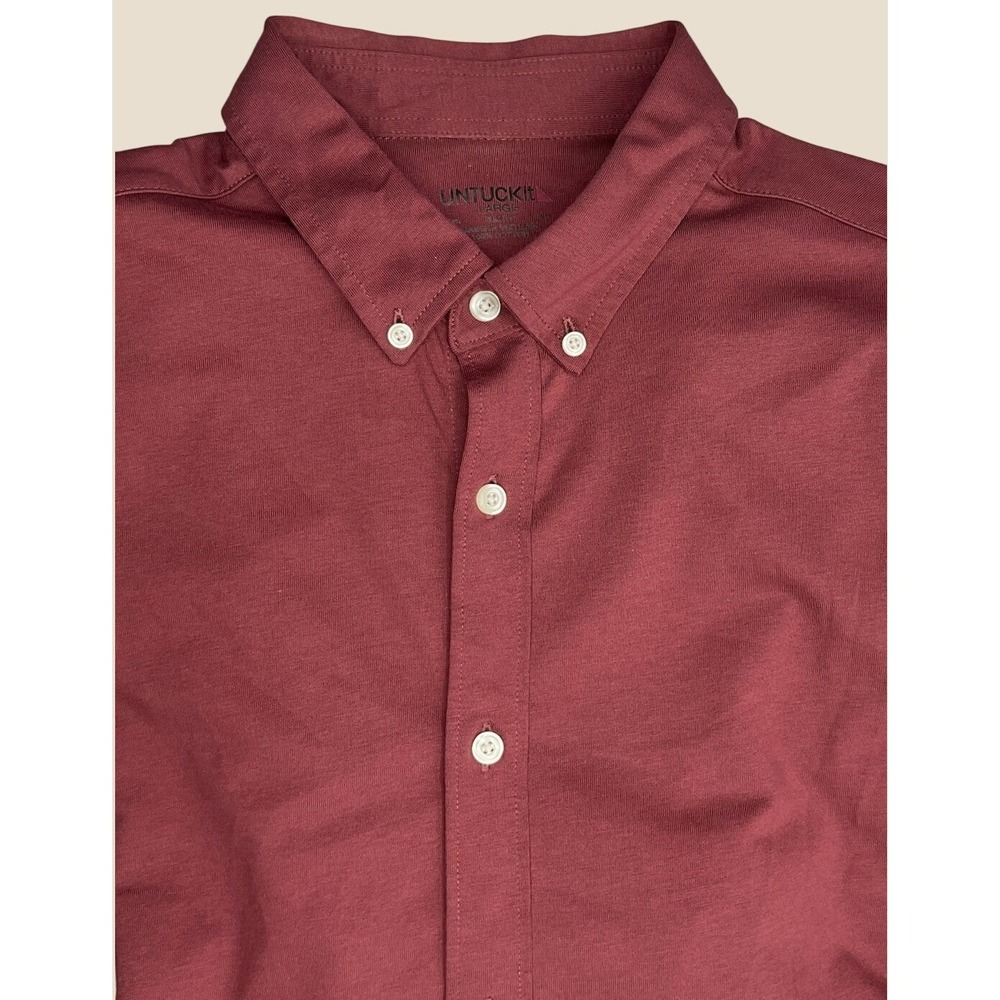 UNTUCKit Button Down Shirt Burgandy‎ Knit Huber Slim Fit Cotton Long Sleeve Sz L